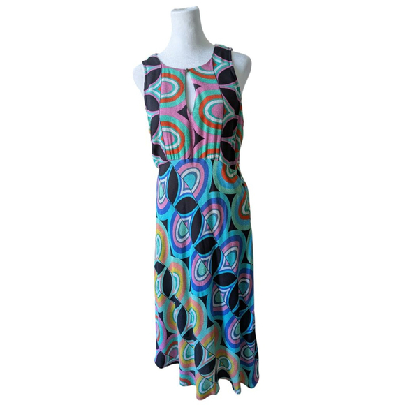 Anthropologie Kenzie Asymmetrical Retro Mod Art Deco Midi Dress Size 8 - Picture 2 of 11
